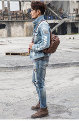 Handmade Brown Leather Mens Sling Bag Sling Pack Chest Bag Black One Shoulder Backpack for Men - imessengerbags