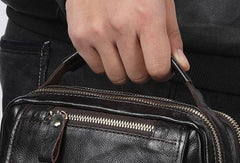 Men Leather Black Handbag Messenger Bag Crossbody bag Cool For Men