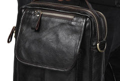 Men Leather Black Handbag Messenger Bag Crossbody bag Cool For Men