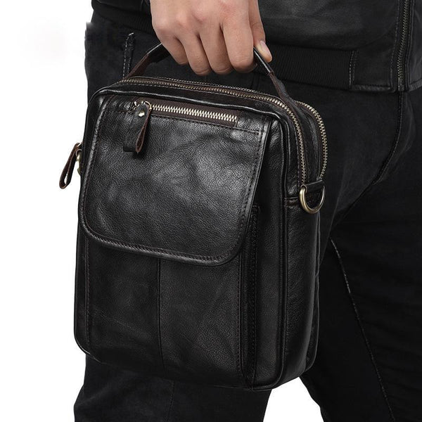 Men Leather Black Handbag Messenger Bag Crossbody bag Cool For Men - imessengerbags