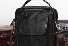 Men Leather Black Handbag Messenger Bag Crossbody bag Cool For Men