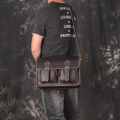 Men Leather Messenger Bag Cool Vintage Crossbody Bag Shoulder Bag for men