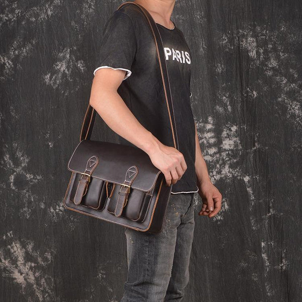 Men Leather Messenger Bag Cool Vintage Crossbody Bag Shoulder Bag for men - imessengerbags