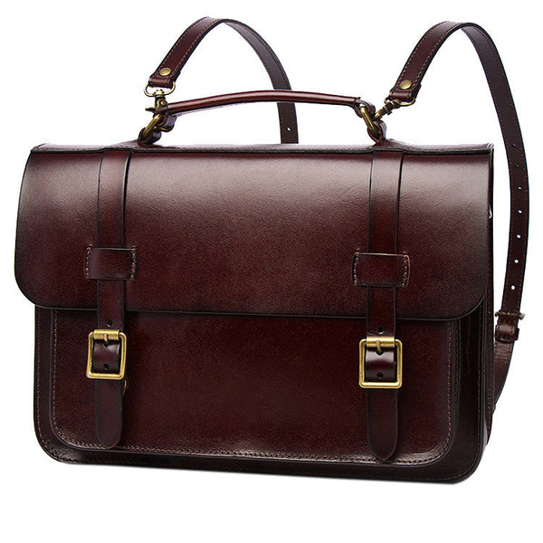 Men's Coffee Leather Convertible Messenger Bag Backpack Stachel Bag For Men