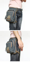 Blue Denim Thigh Bag Fanny Pack for Men Drop Leg Bag Blue Denim Mens Bum Bag Waist Bags