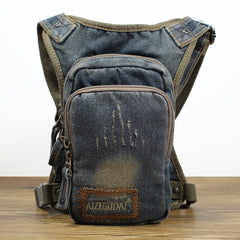 Blue Denim Thigh Bag Fanny Pack for Men Drop Leg Bag Blue Denim Mens Bum Bag Waist Bags