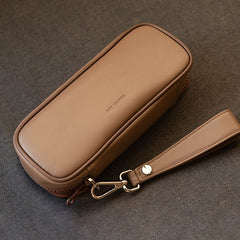 Black Leather Mens Leather 2pcs Tobacco Pipe Cases Zipper Tobacco Pipe Case for Men