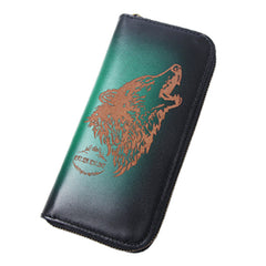 Around Zip Red Leather Long Wallet Mens Wolf Zipper Clutch Wallet for Men