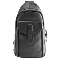 Cool Mens Black Leather 8 inches Chest Bag Sling Black One Shoulder Backpack Sling Backpack for men - imessengerbags