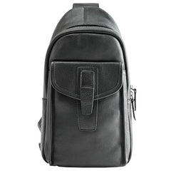 Cool Mens Black Leather 8 inches Chest Bag Sling Black One Shoulder Backpack Sling Backpack for men