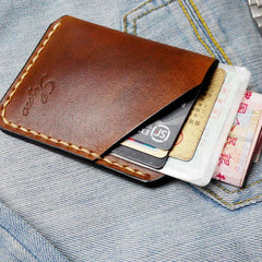Mens Brown Leather Slim Front Pocket Wallets Leather Cards Wallet for Men - imessengerbags