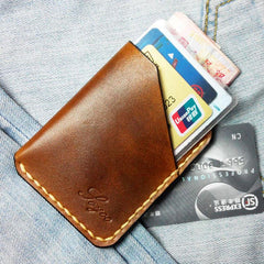 Mens Brown Leather Slim Front Pocket Wallets Leather Cards Wallet for Men - imessengerbags