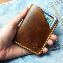 Mens Brown Leather Slim Front Pocket Wallets Leather Cards Wallet for Men - imessengerbags