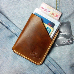 Mens Brown Leather Slim Front Pocket Wallets Leather Cards Wallet for Men - imessengerbags