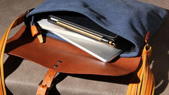 Mens Canvas Leather Messenger Bag Shoulder Bag Crossbody Bag for Men