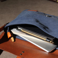 Mens Canvas Leather Messenger Bag Shoulder Bag Crossbody Bag for Men