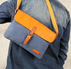 Mens Canvas Leather Messenger Bag Shoulder Bag Crossbody Bag for Men
