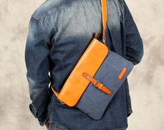 Mens Canvas Leather Messenger Bag Shoulder Bag Crossbody Bag for Men