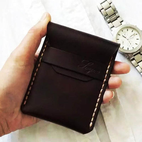 Mens Coffee Leather Slim Front Pocket Wallets Leather Cards Wallet for Men - imessengerbags