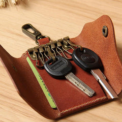 Mens Cool Key Wallet Handmade Leather Car Key Card Holder Car Key Case for Men - imessengerbags