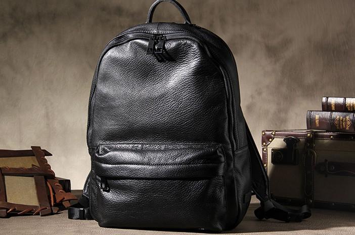 Mens black leather backpack clearance