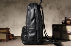 Mens Cool Leather Backpack Black Travel Bag School Bag for Men - imessengerbags