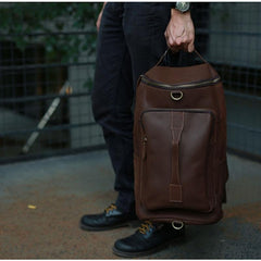 Mens Leather Barrel Backpack Cool Travel Bag Weekender Bag for men - imessengerbags