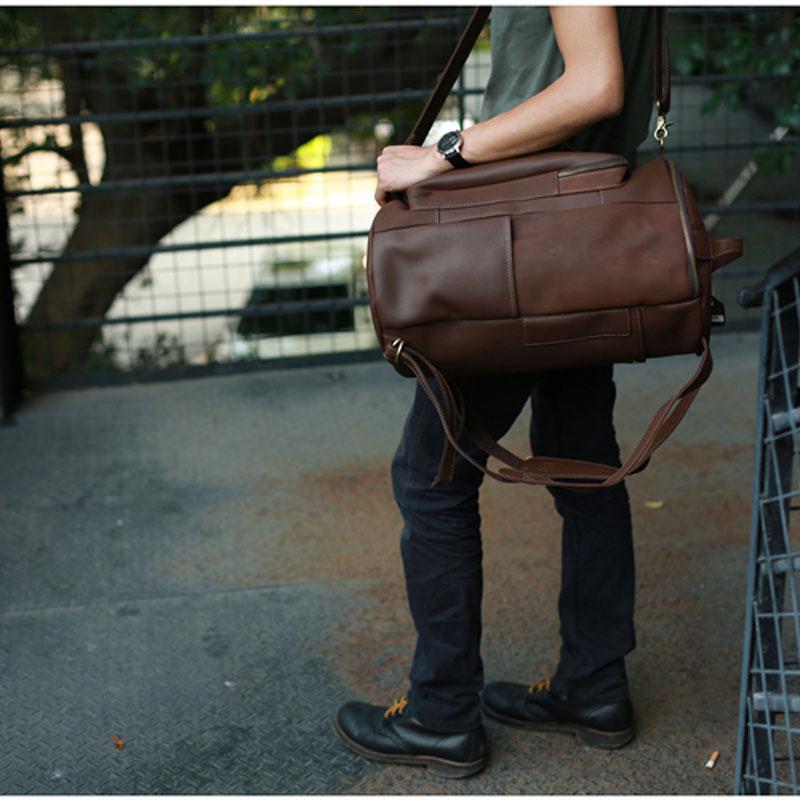 cool mens leather duffel bag backpack Mens Leather Barrel Backpack Cool Travel Bag Weekender Bag for men