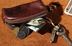 Mens Small Leather Change Wallet Pouch With Key Card Holder Car Key Case for Men - imessengerbags