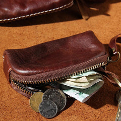 Mens Small Leather Change Wallet Pouch With Key Card Holder Car Key Case for Men - imessengerbags