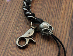 Metal Skull Leather Braided Long Wallet Chain Cool Punk Rock Biker Trucker Wallet Chain Trucker Wallet Chain for Men