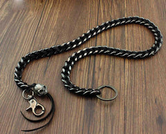 Metal Skull Leather Braided Long Wallet Chain Cool Punk Rock Biker Trucker Wallet Chain Trucker Wallet Chain for Men