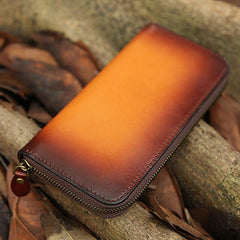 Around Zip Leather Long Wallet Mens Minimalist Zipper Clutch Wallet for Men