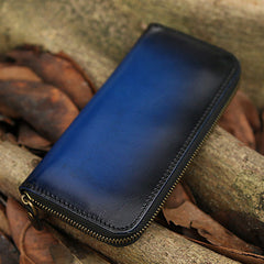 Around Zip Brown Leather Long Wallet Mens Minimalist Zipper Clutch Wallet for Men