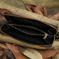 Around Zip Brown Leather Long Wallet Mens Minimalist Zipper Clutch Wallet for Men