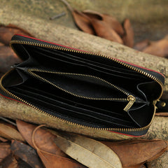 Around Zip Green Leather Long Wallet Mens Minimalist Zipper Clutch Wallet for Men