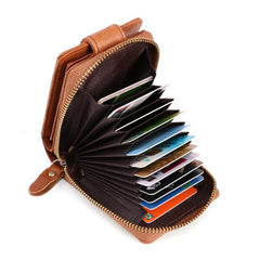 RFID Brown Leather Men's Zipper Small Card Wallet Small Card Holder For Men - imessengerbags