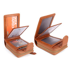 RFID Brown Leather Men's Zipper Small Card Wallet Small Card Holder For Men - imessengerbags