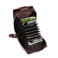 RFID Brown Leather Men's Zipper Small Card Wallet Small Card Holder For Men - imessengerbags