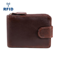 RFID Brown Leather Men's Zipper Small Card Wallet Small Card Holder For Men - imessengerbags