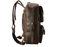 Large Brown Leather Mens Briefcase 15inch Laptop Backpack Work Bag Travel Bag For Men - imessengerbags