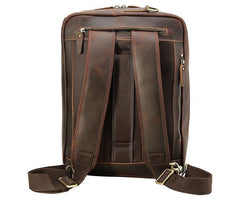 Large Brown Leather Mens Briefcase 15inch Laptop Backpack Work Bag Travel Bag For Men - imessengerbags