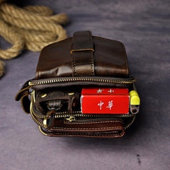 Fashion Leather Men's Belt Pouch Cell Phone Holsters Brown Mini Side Bag For Men