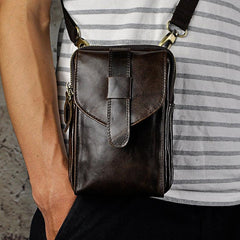 Fashion Leather Men's Belt Pouch Cell Phone Holsters Brown Mini Side Bag For Men - imessengerbags