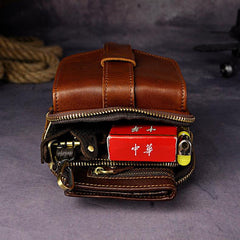 Fashion Leather Men's Belt Pouch Cell Phone Holsters Brown Mini Side Bag For Men