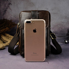 Fashion Leather Men's Belt Pouch Cell Phone Holsters Brown Mini Side Bag For Men - imessengerbags