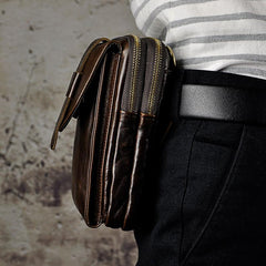 Fashion Leather Men's Belt Pouch Cell Phone Holsters Brown Mini Side Bag For Men - imessengerbags