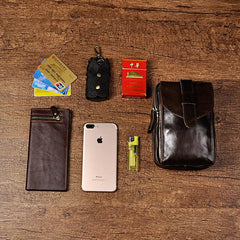Fashion Leather Men's Belt Pouch Cell Phone Holsters Brown Mini Side Bag For Men - imessengerbags