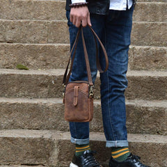 Vintage Brown Leather Men's Cell Phone Holsters Brown Belt Pouch Mini Side Bag For Men - imessengerbags