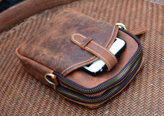 Vintage Brown Leather Men's Cell Phone Holsters Brown Belt Pouch Mini Side Bag For Men - imessengerbags